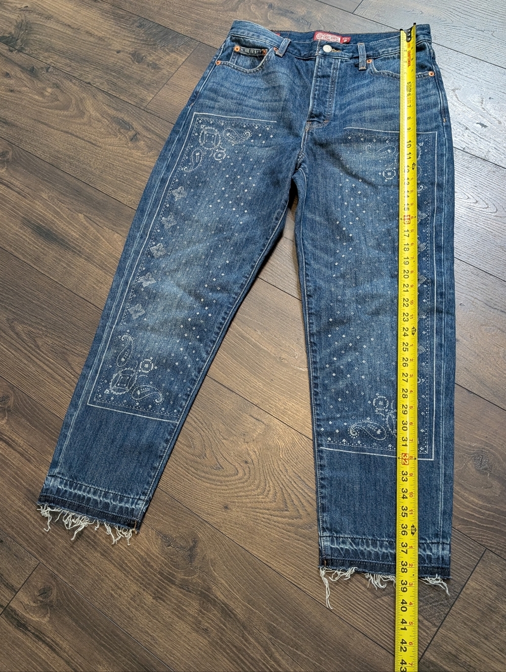 Lucky Legend Lucky Brand Drew Mom High Rise Taper Jeans Bandana Detailing Size 8 - Picture 3 of 10